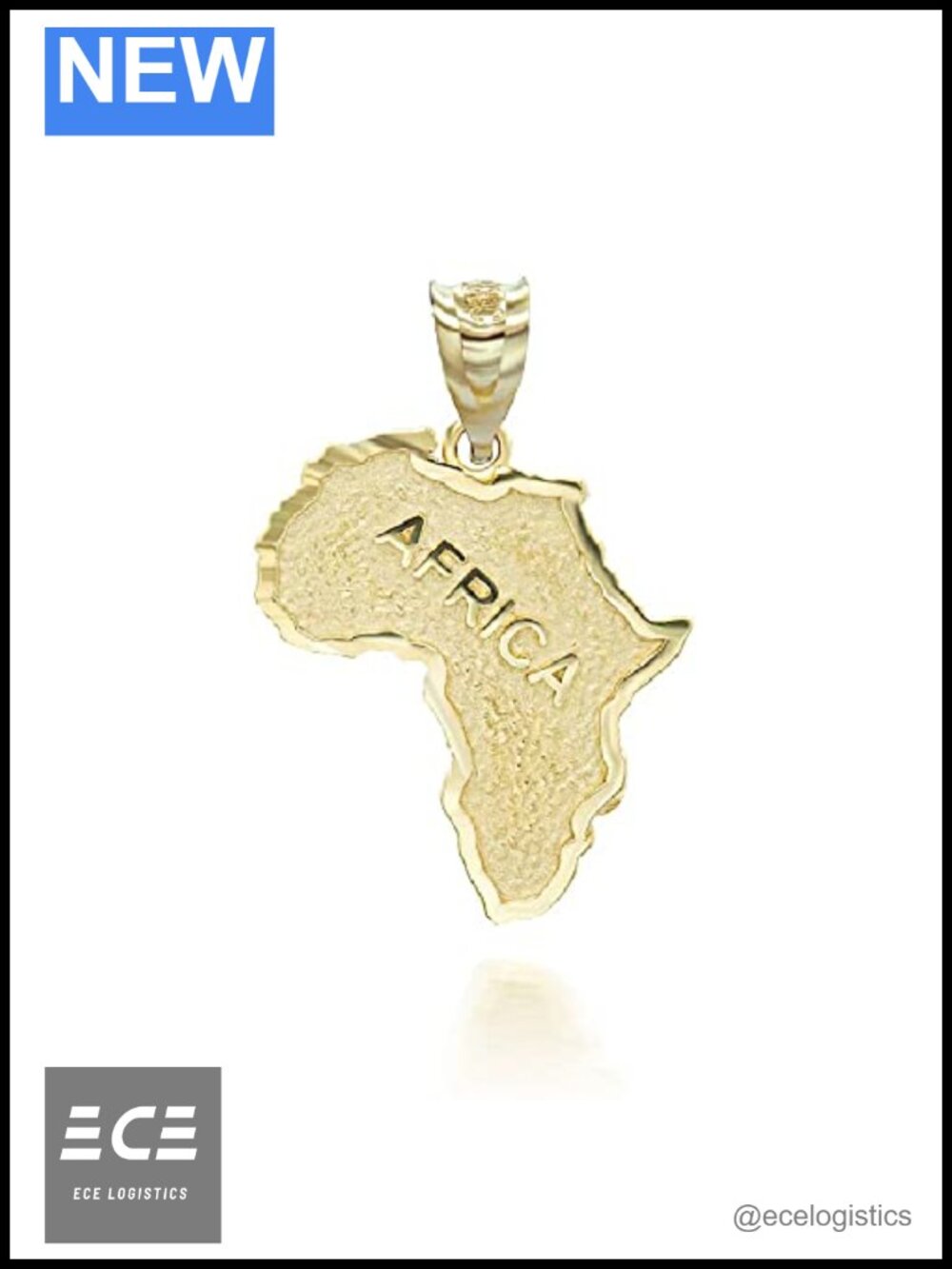 10K Yellow Gold Africa Map Pendant Necklace Polished Unisex